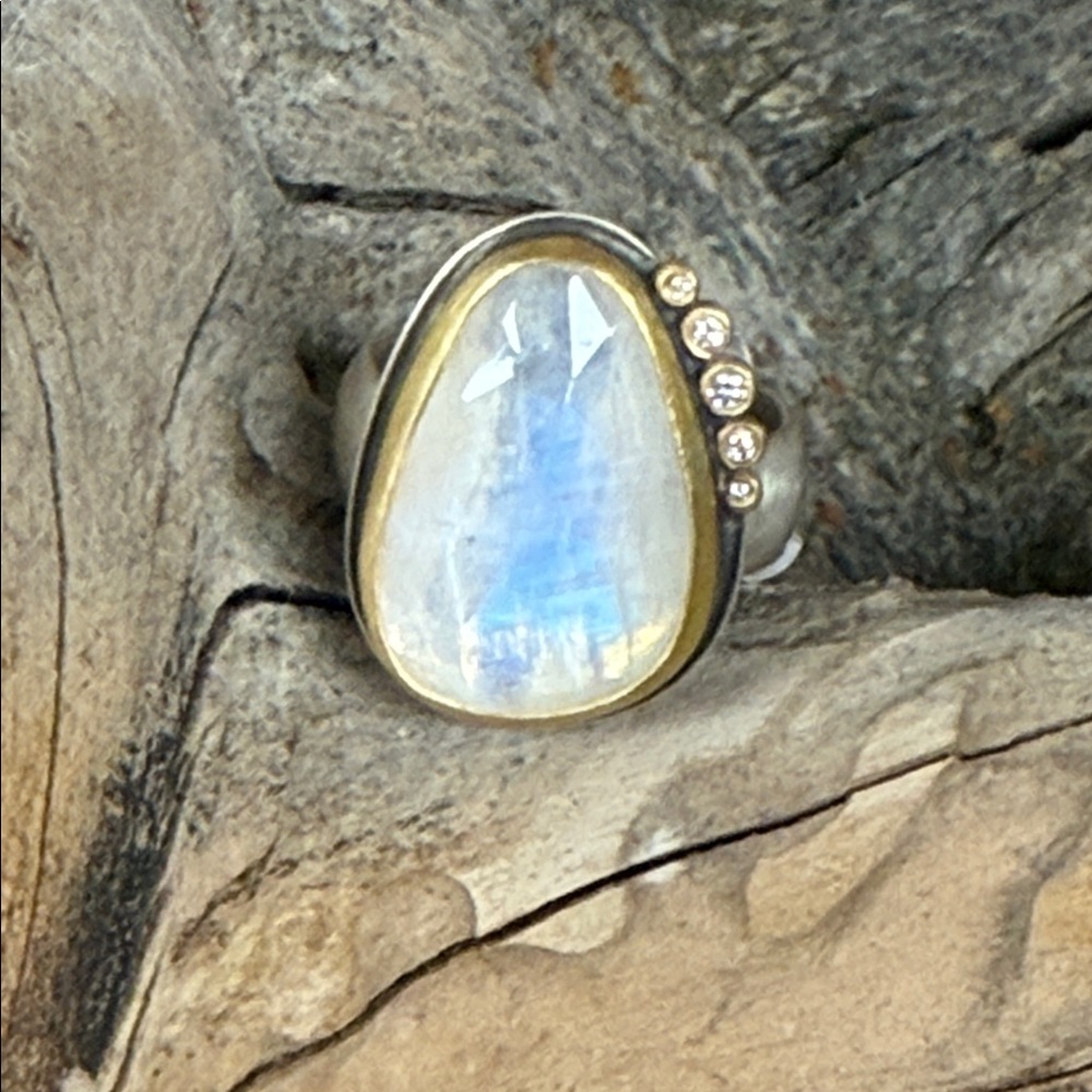 Ananda Khalsa organic Moonstone Diamond ring.